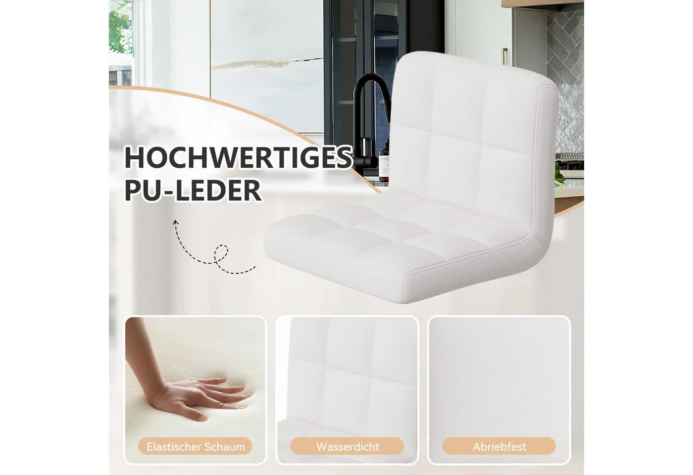 HawthyHome Barhocker Bistrohocker 2er Set Weiß Kunstleder - Bild 3