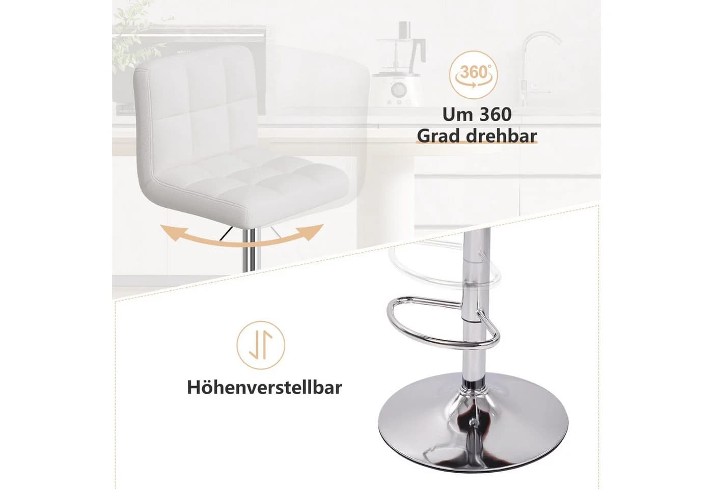 HawthyHome Barhocker Bistrohocker 2er Set Weiß Kunstleder - Bild 4