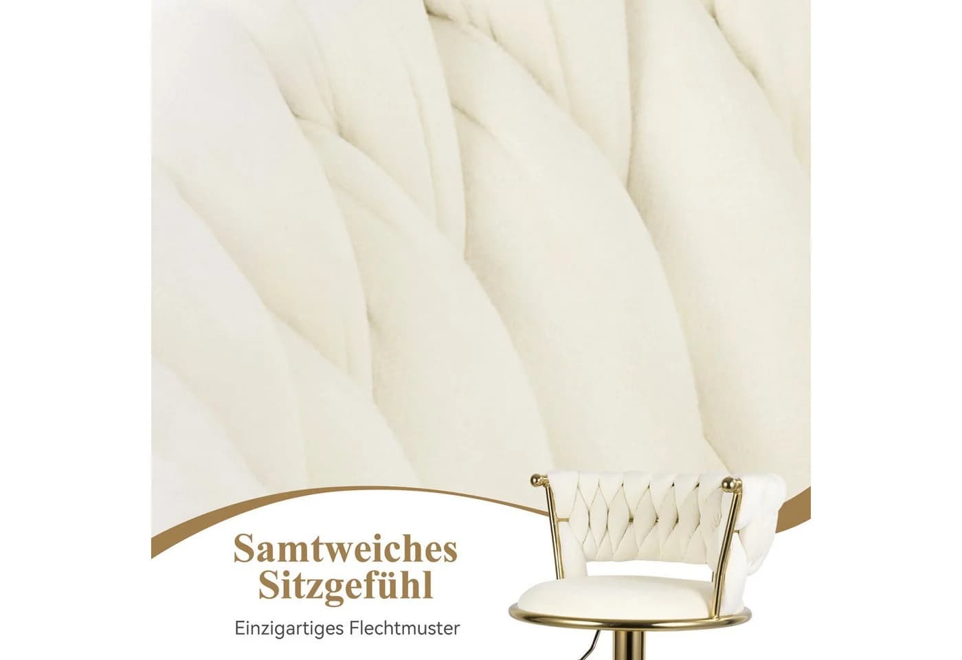 HawthyHome Barhocker mit Rückenlehne und Fußstütze Beige Gold - Bild 3