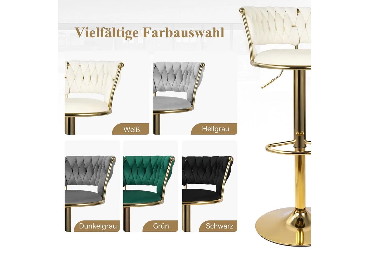 HawthyHome Barhocker mit Rückenlehne und Fußstütze Beige Gold - Bild 5