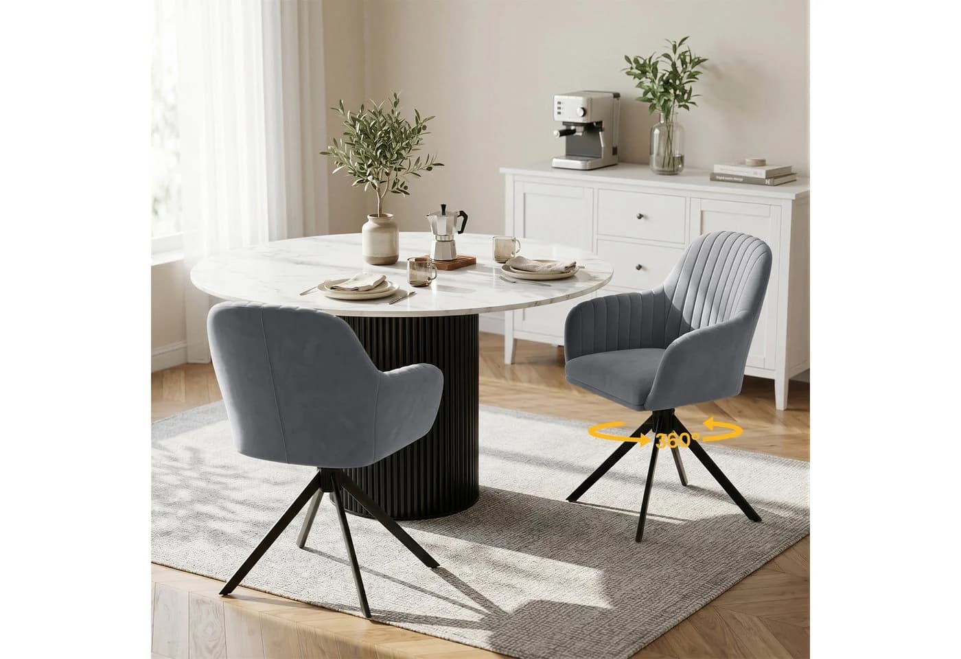 HawthyHome Esszimmerstuhl 2er Set Samt Schwarz mit Armlehne & Metallbeinen - Bild 2