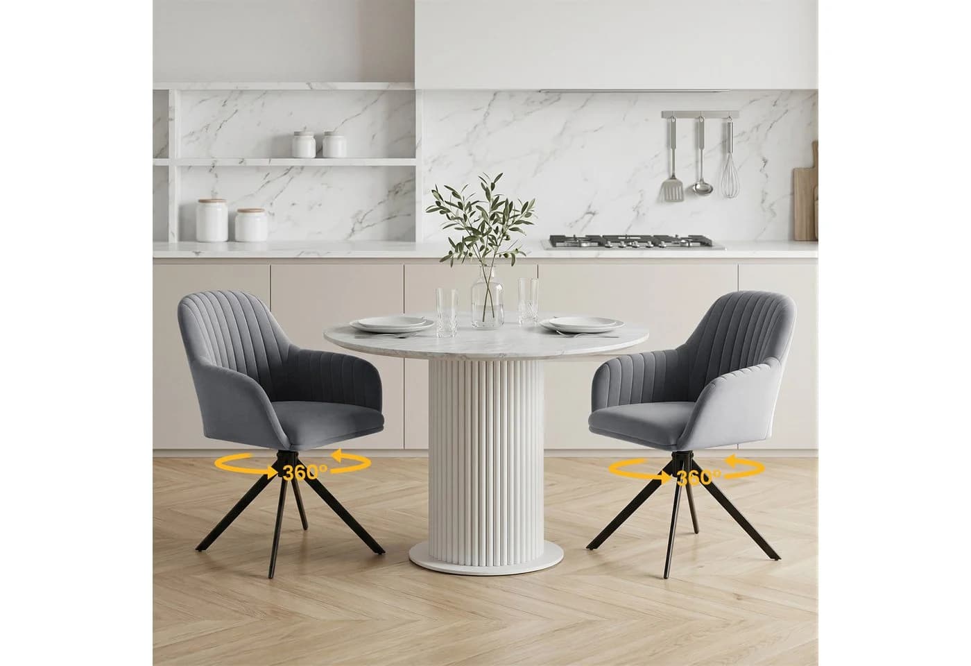 HawthyHome Esszimmerstuhl 2er Set Samt Schwarz mit Armlehne & Metallbeinen - Bild 3