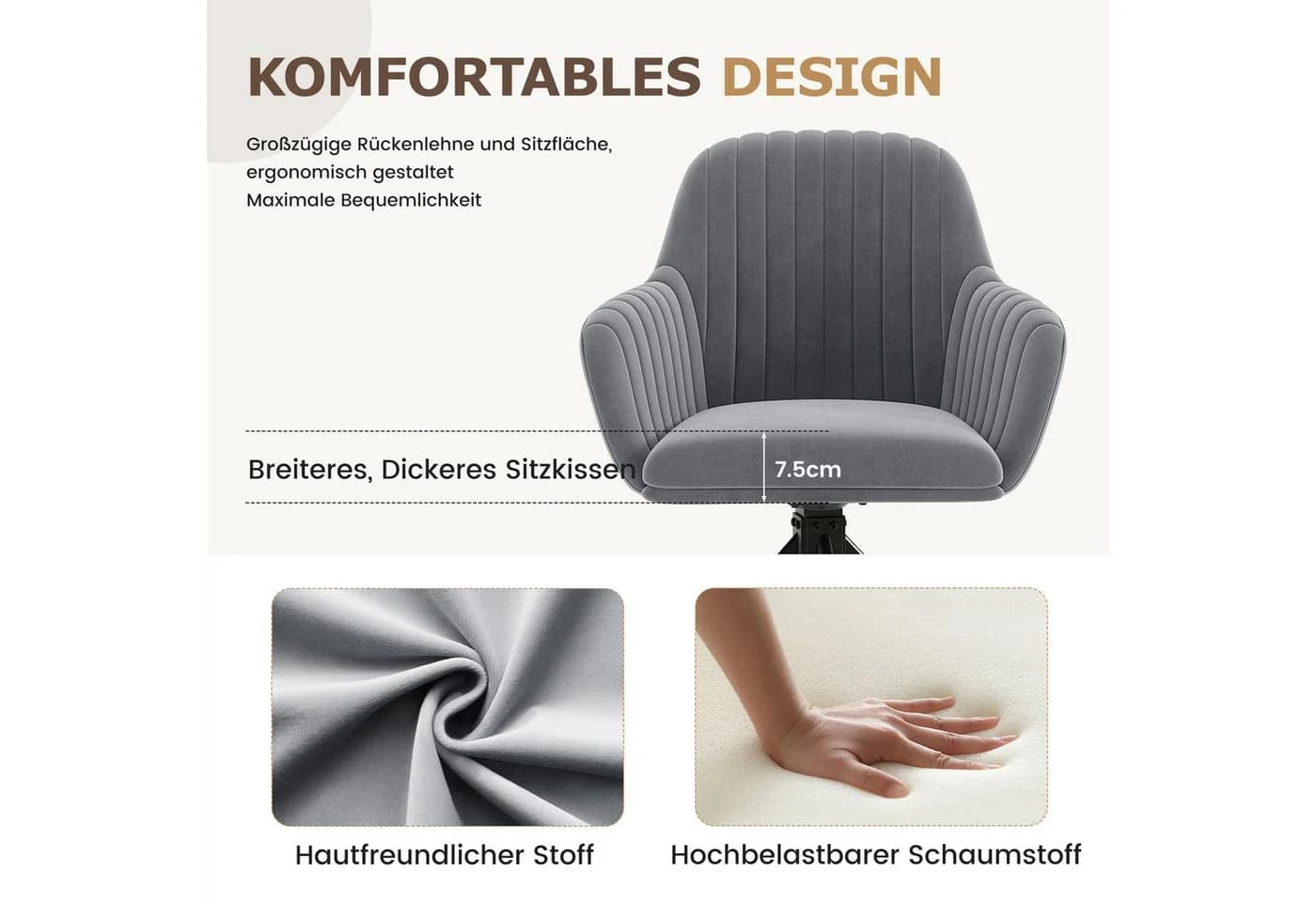 HawthyHome Esszimmerstuhl 2er Set Samt Schwarz mit Armlehne & Metallbeinen - Bild 4