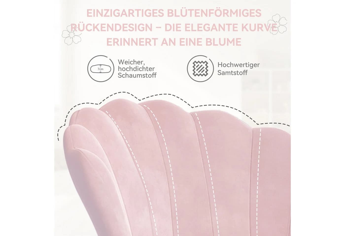 HawthyHome Esszimmerstuhl Samt Rosa Metallfüße - Bild 3