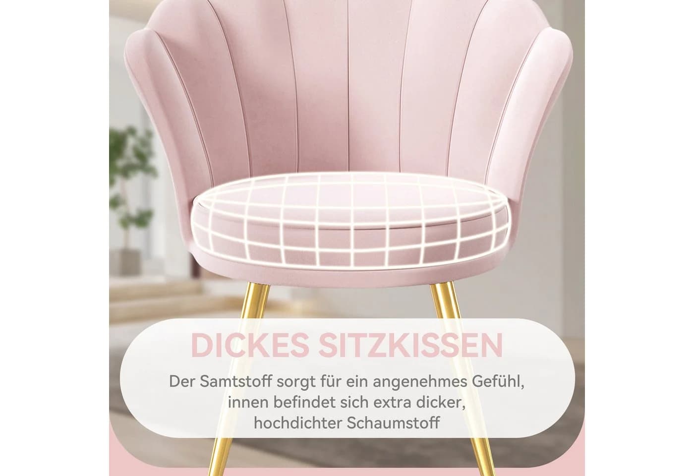 HawthyHome Esszimmerstuhl Samt Rosa Metallfüße - Bild 4