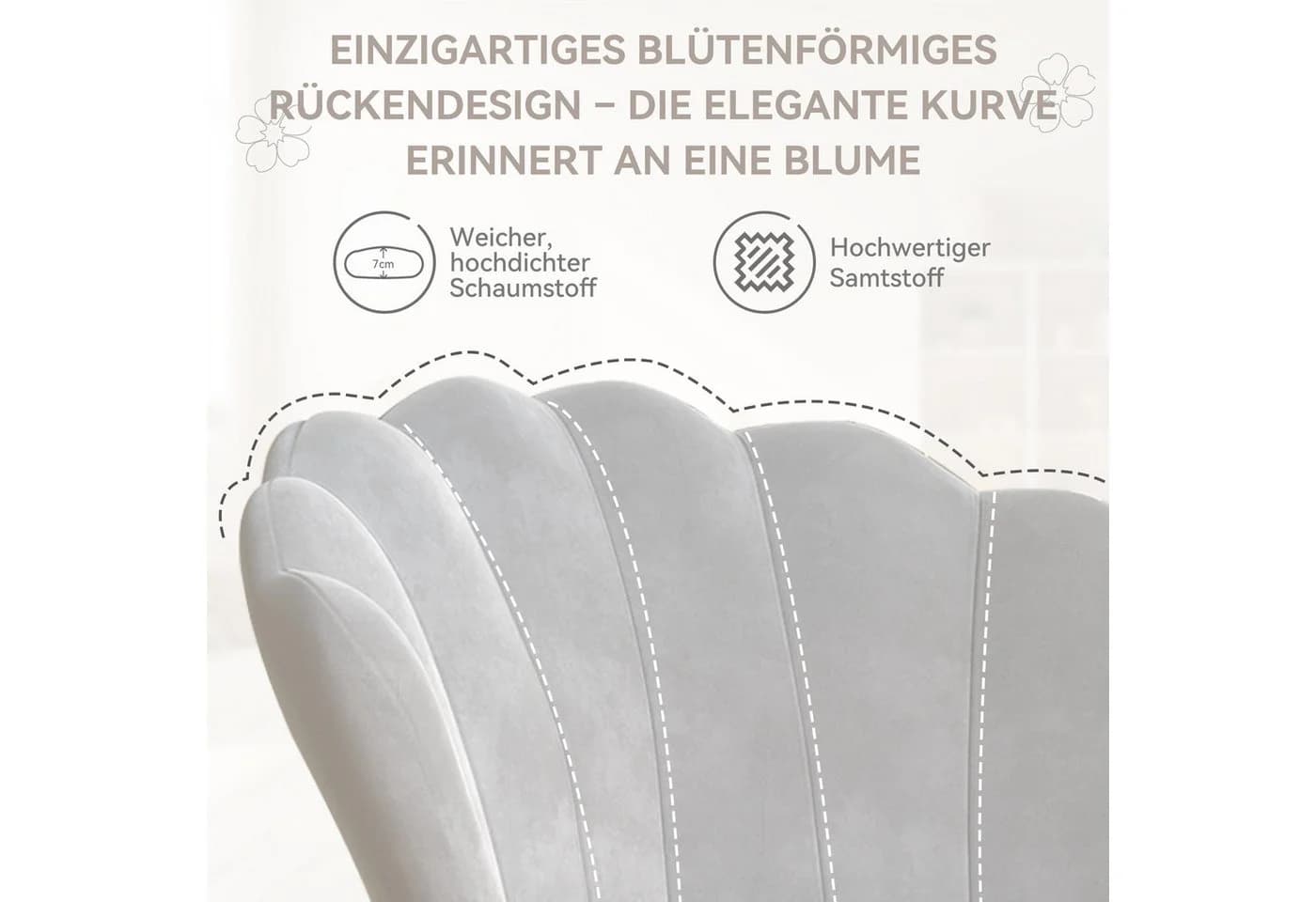 HawthyHome Esszimmerstuhl Samt Grau Metallfüße Rückenlehne Armlehnen - Bild 3