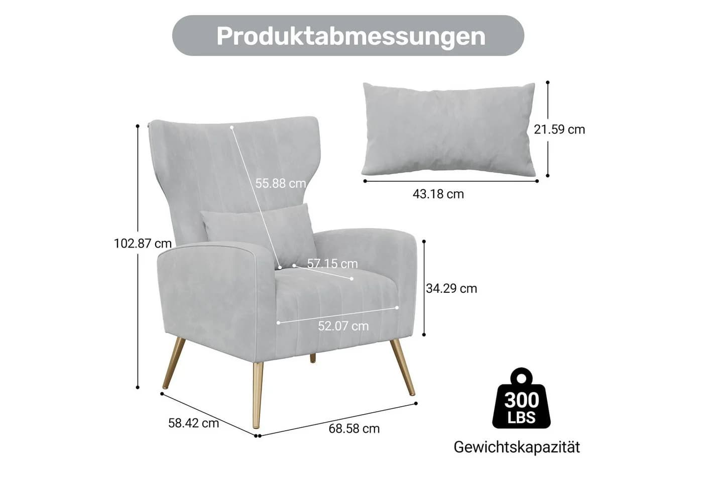 HawthyHome Ohrensessel Moderner Loungesessel Grau Samtbezug