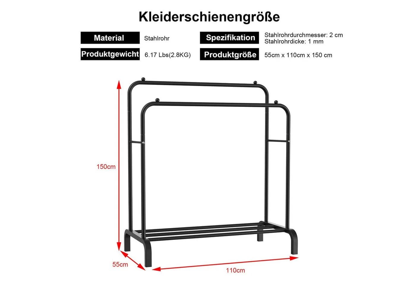loefme Kleiderständer 3-in-1 Garderobenständer Metall Schwarz - Bild 5