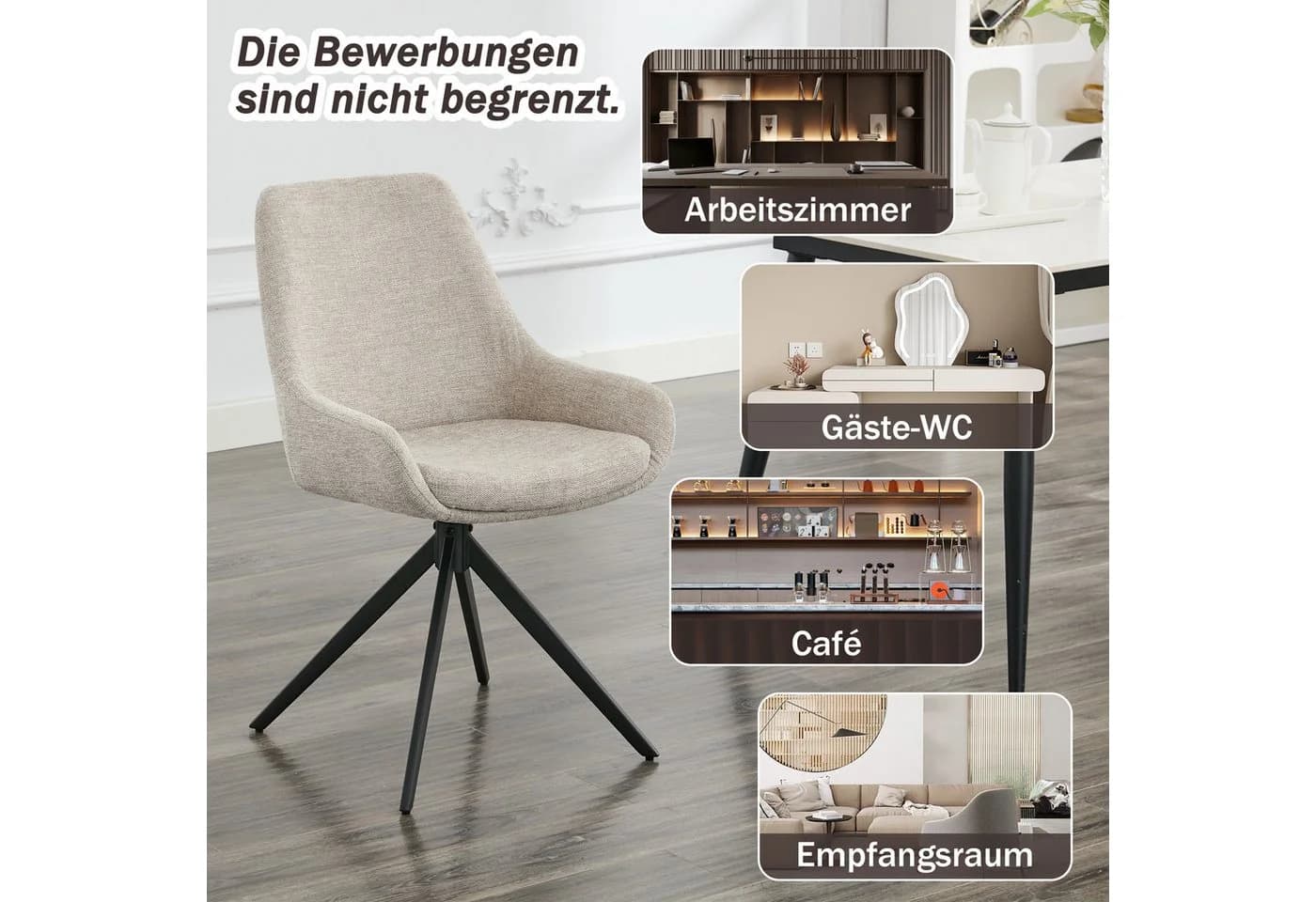 AISALL Polsterstuhl modern drehbar ohne Armlehnen Beige/Braun/Grün - Bild 3