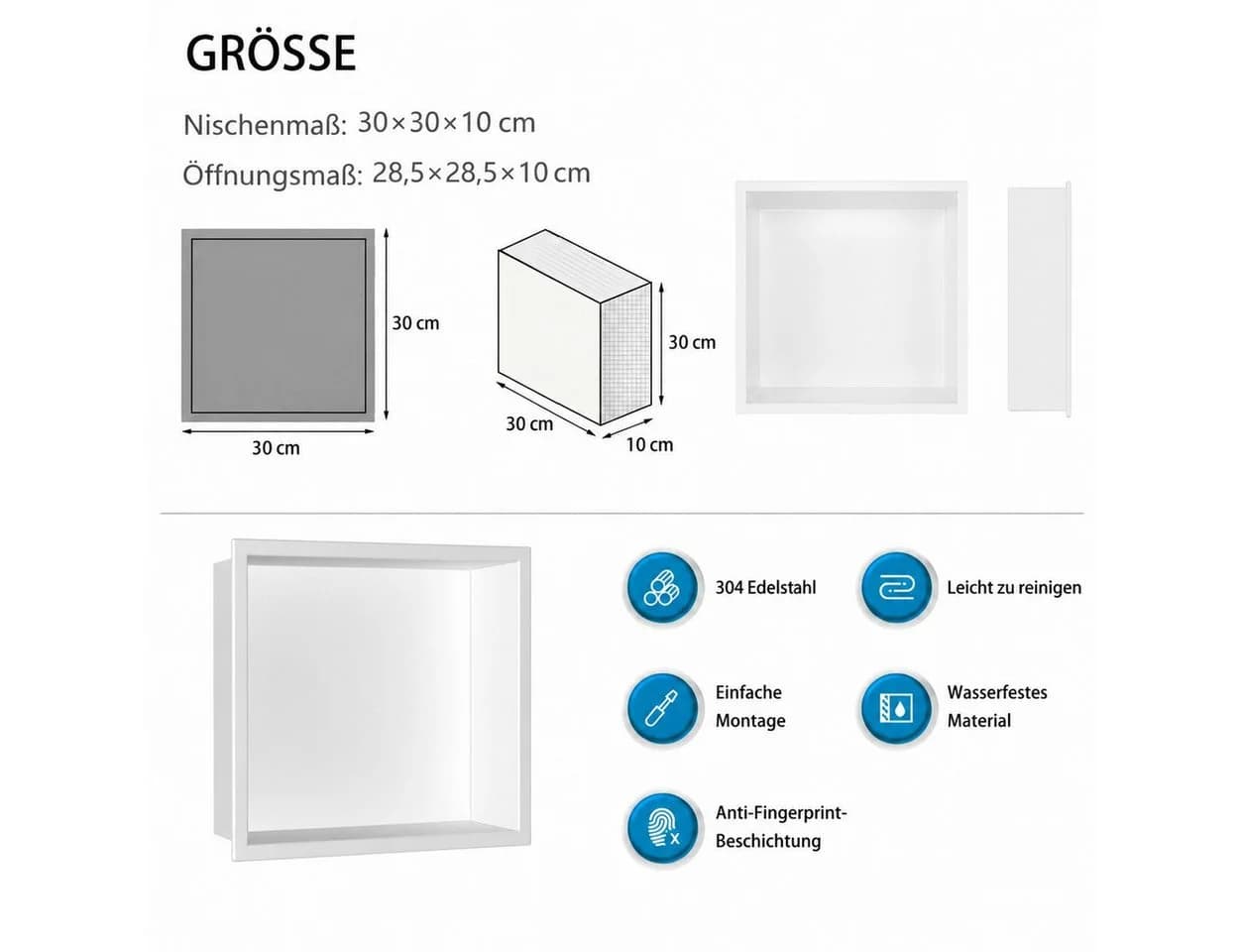 SaniteModar Duschwand Wandnische Edelstahl Einzelregal - Bild 5