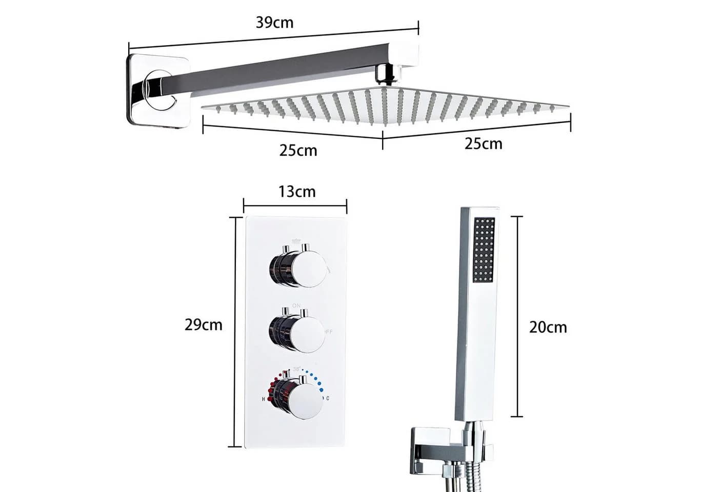 SaniteModar Thermostatisches Duschsystem Schwarz/Chrom mit Kopfbrause