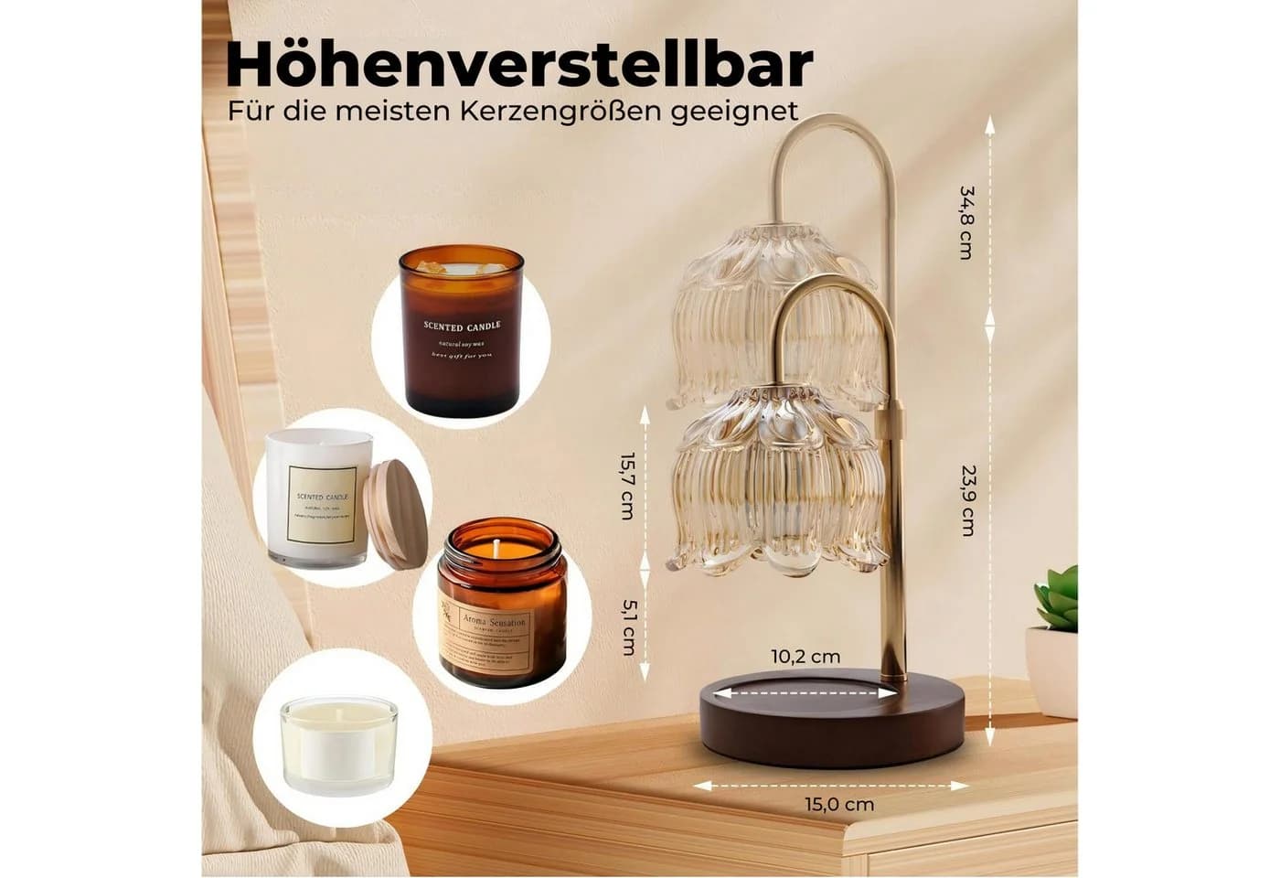 Xruiy LED Nachttischlampe Kerzenwärmer mit Dimmer & Timer, Gold
