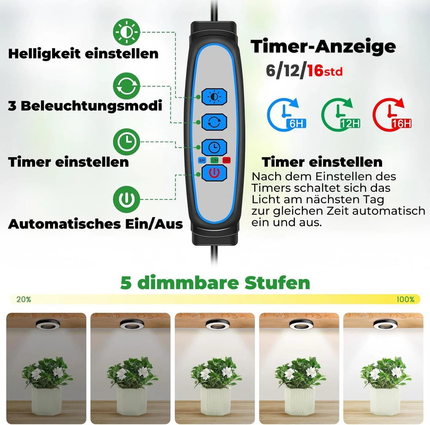 Futicare LED Pflanzenlampe Vollspektrum 144 LEDs mit Timer - Bild 3