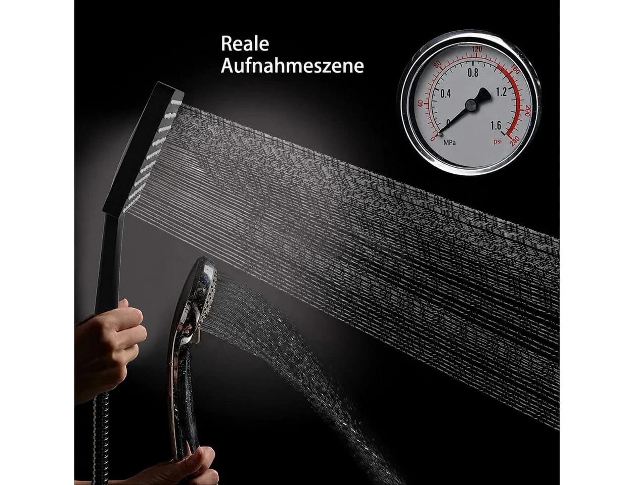 Futicare Handbrause Hochdruck Duschkopf Schwarz 6 Strahlarten - Bild 5