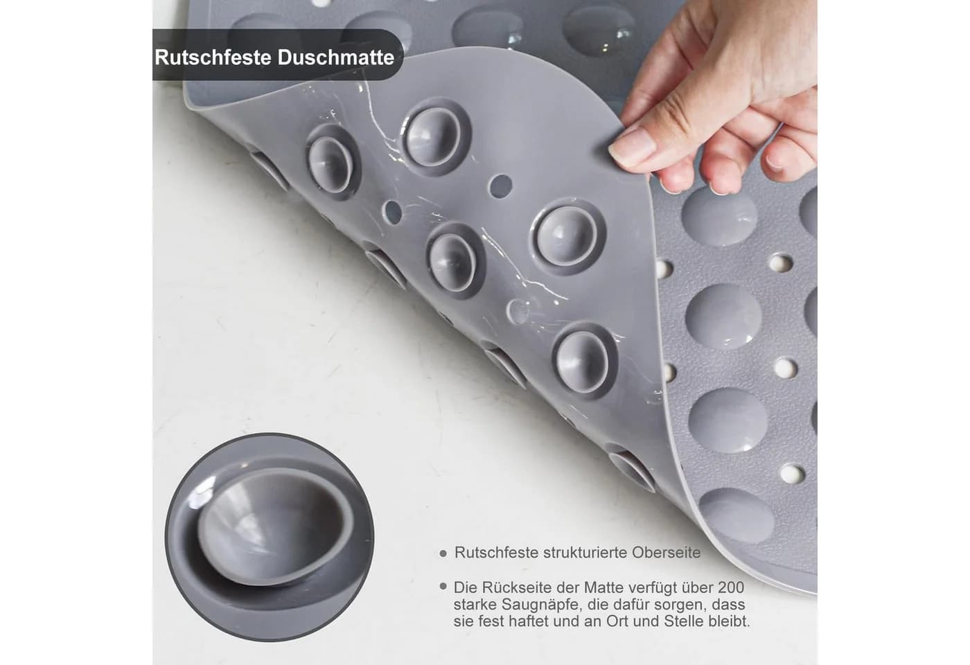 Futicare Wanneneinlage Badewannenmatte Grau Rutschfest