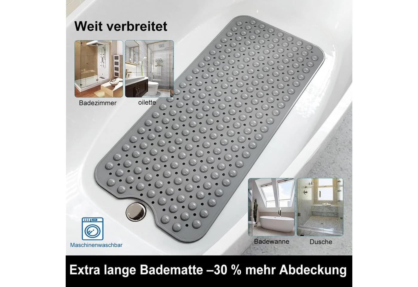 Futicare Wanneneinlage Badewannenmatte Grau Rutschfest - Bild 5