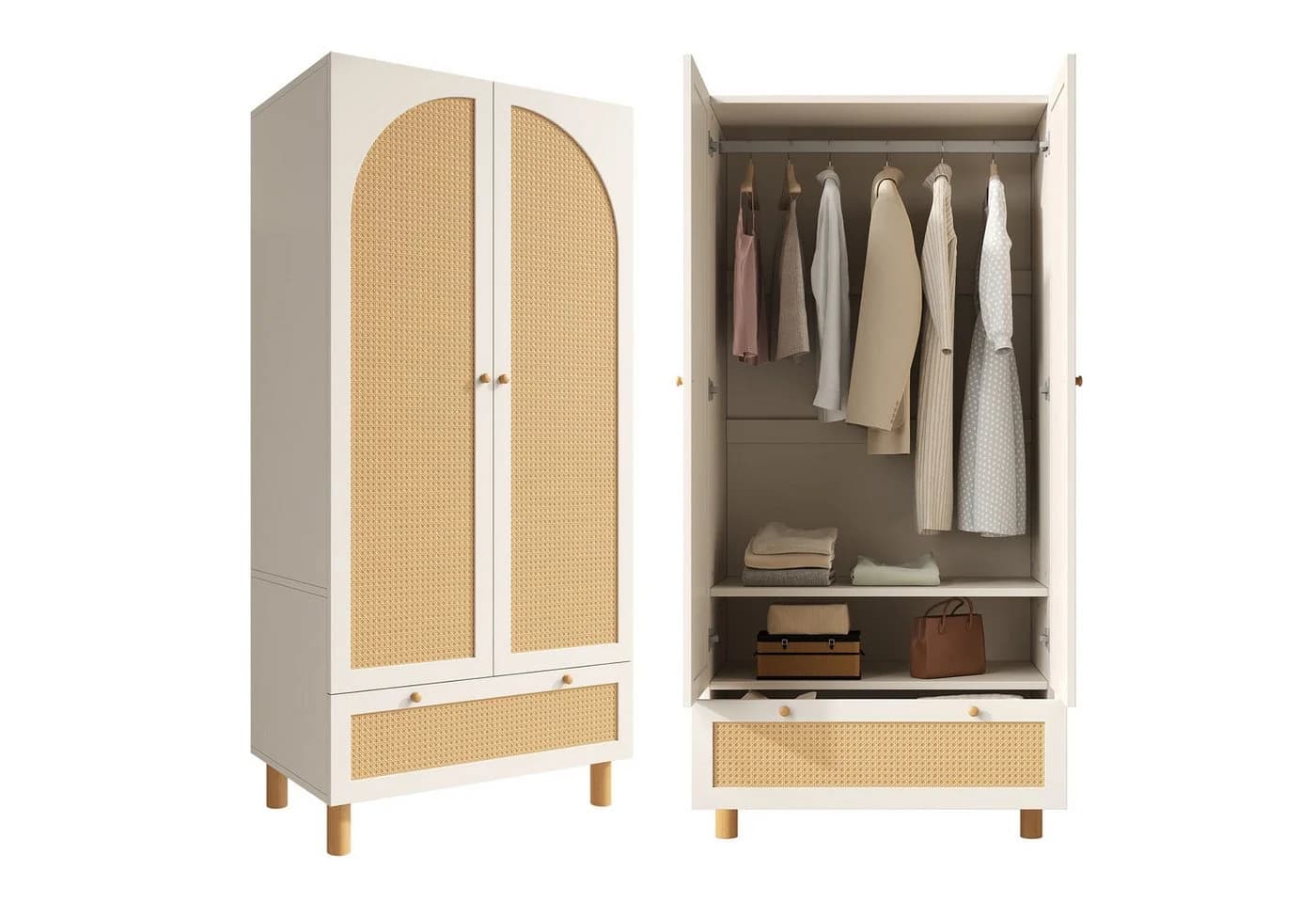ANYSUN Kleiderschrank Landhausstil Weiß mit Rattan-Akzenten - Bild 2