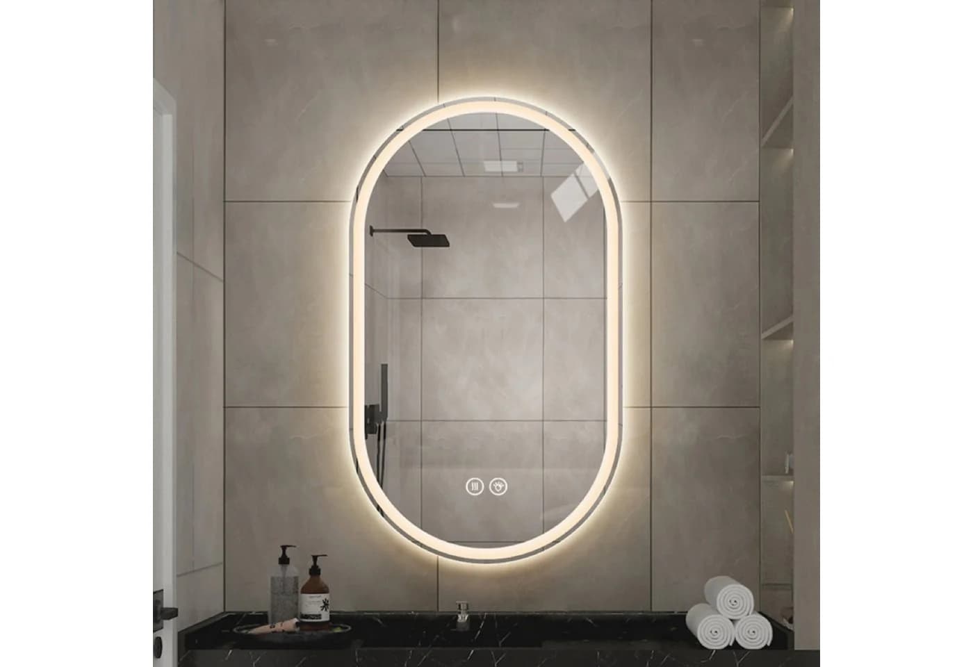 ANYSUN LED Wandspiegel Oval Entnebelung Aluminium