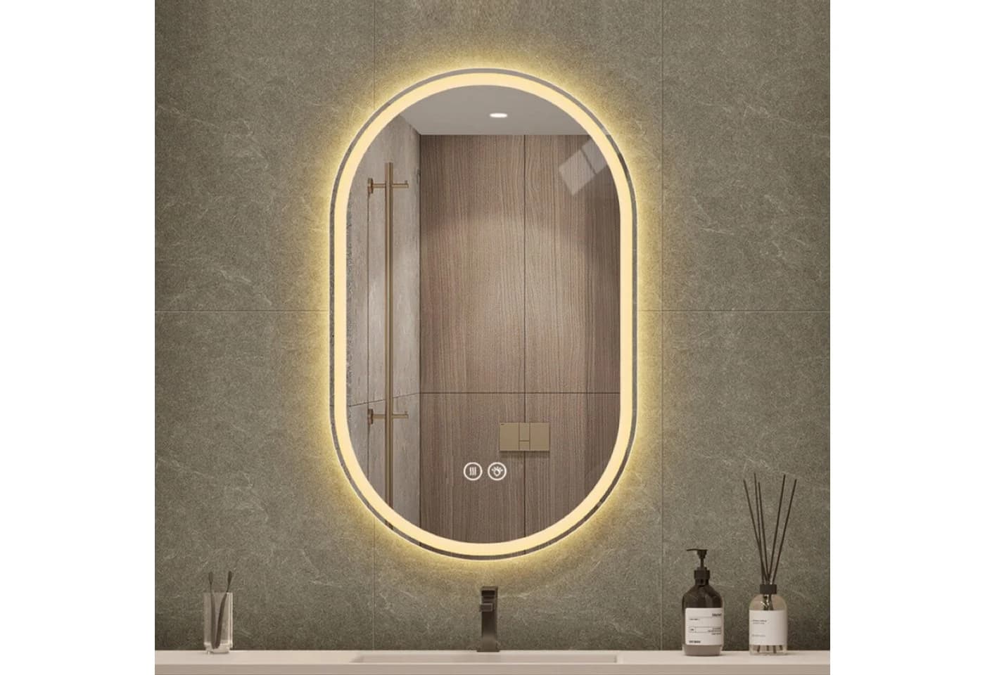 ANYSUN LED Wandspiegel Oval Entnebelung Aluminium - Bild 3