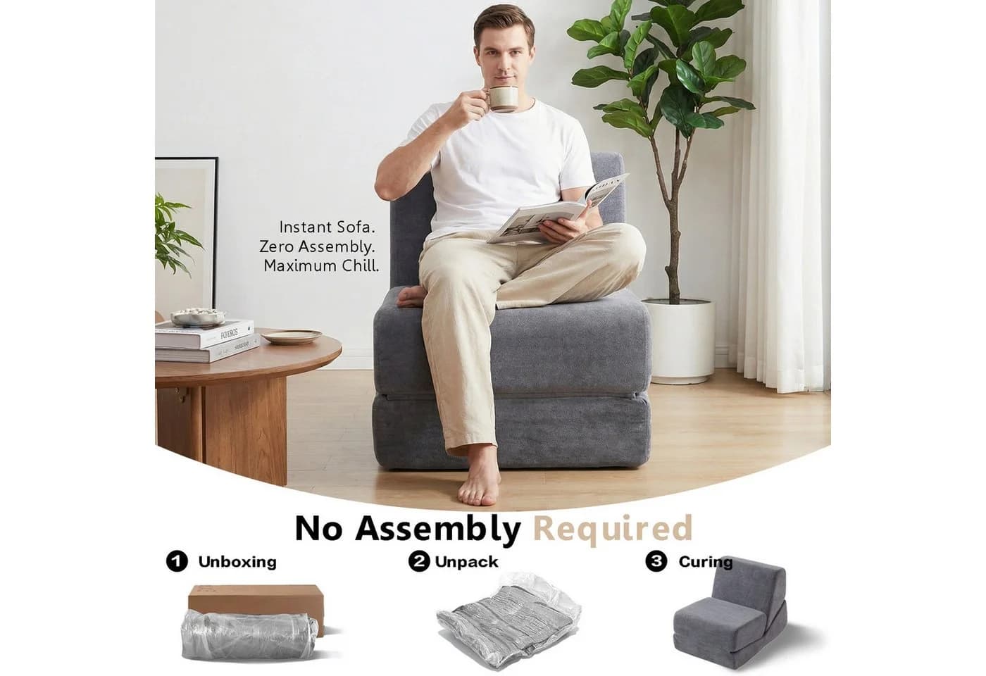ANYSUN Klappsofa grau Samt Schaumstoff Polsterung