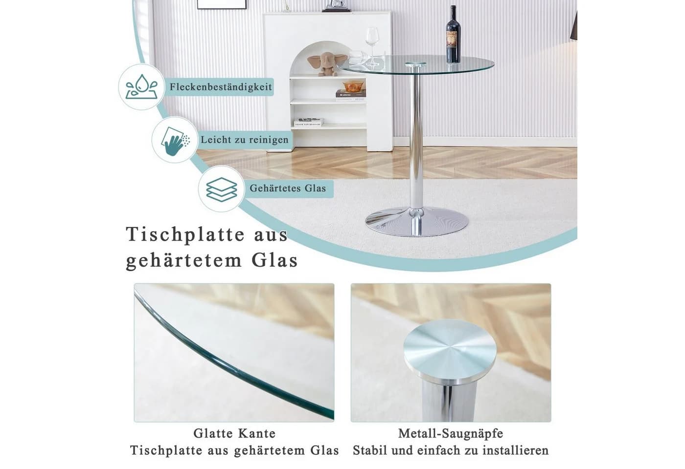 ANYSUN Glastisch Rund Glas Silber Minimalistisch - Bild 3