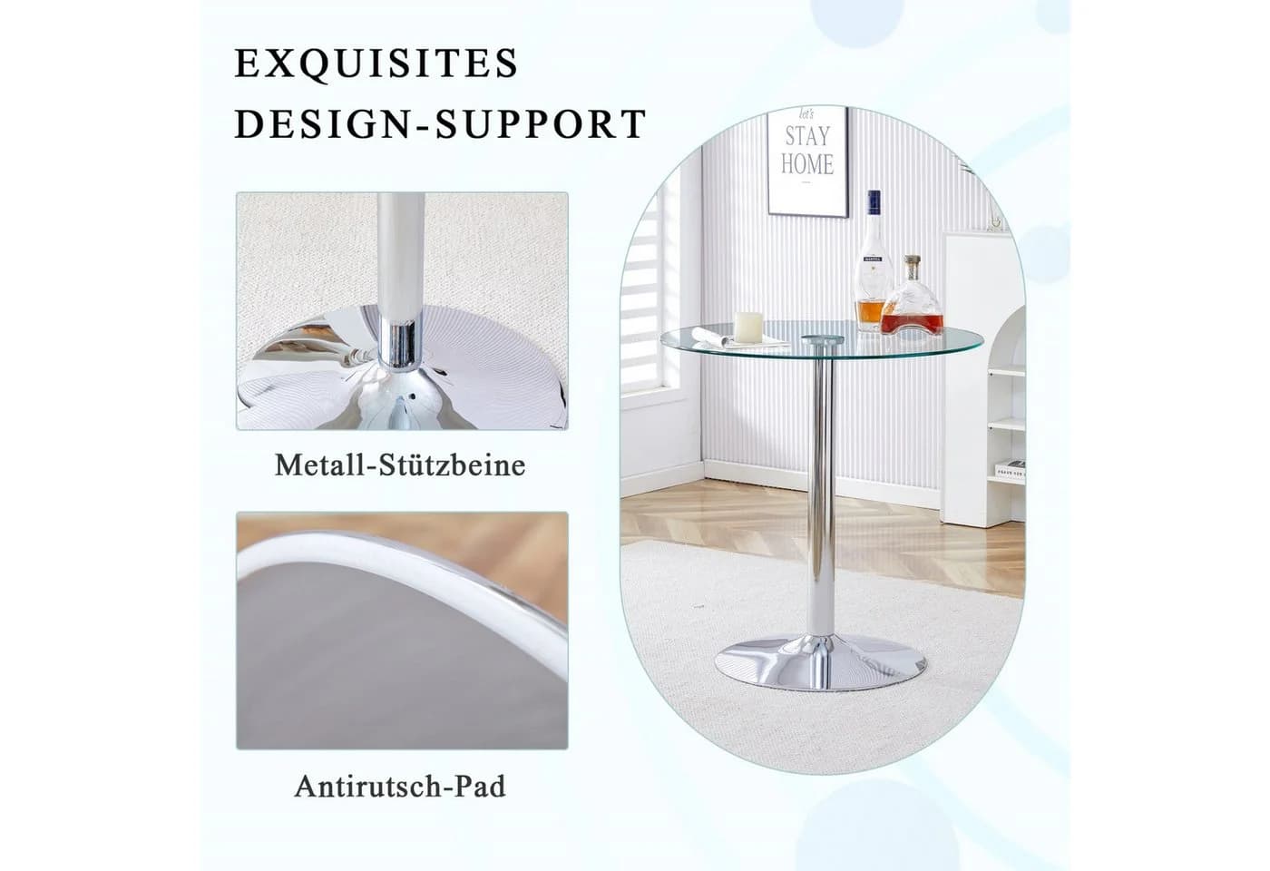 ANYSUN Glastisch Rund Glas Silber Minimalistisch - Bild 5