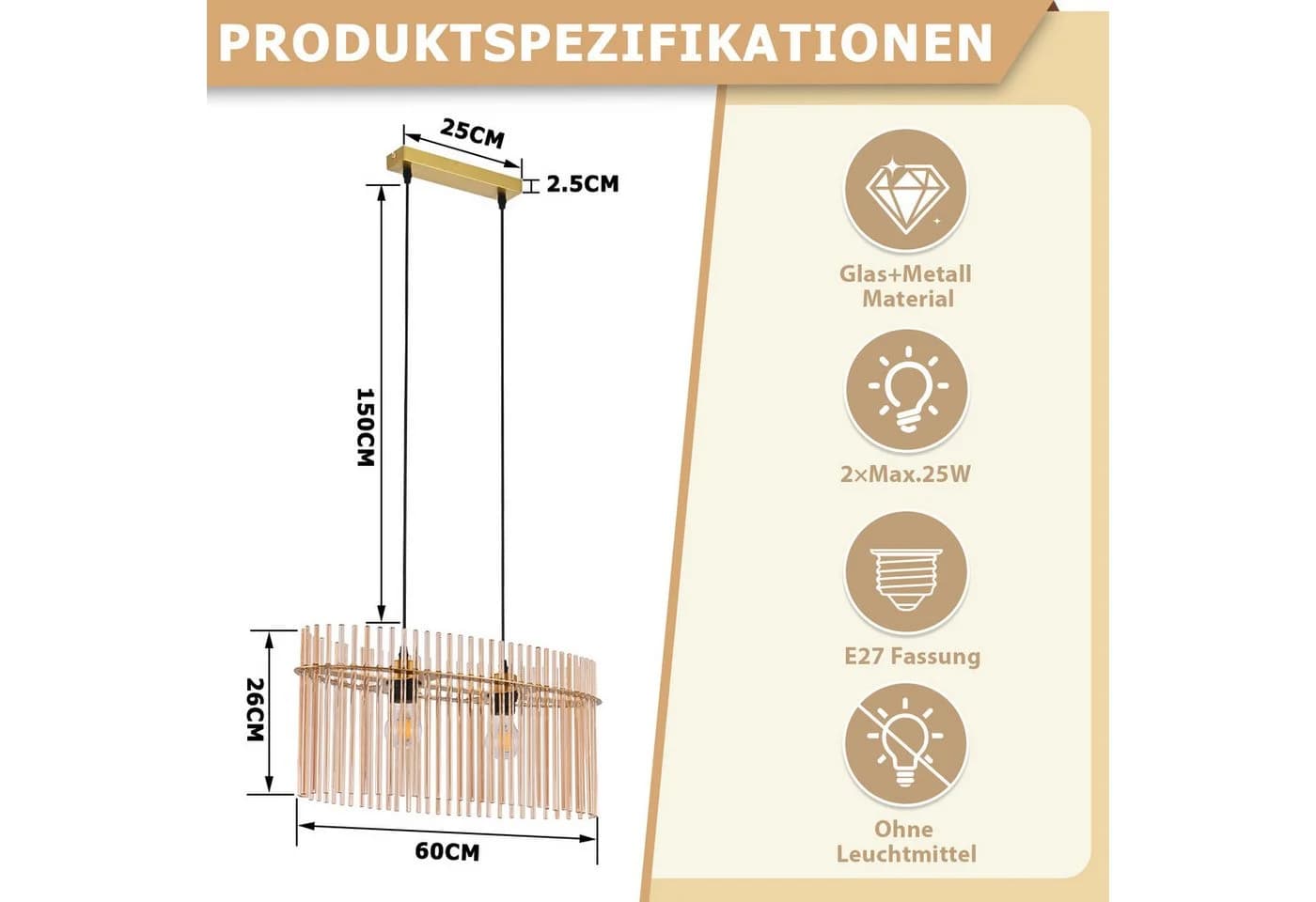 Nettlife Pendelleuchte Retro Schwarz/Gold 2 Flammig Hängelampe Ø 60cm E27 - Bild 3