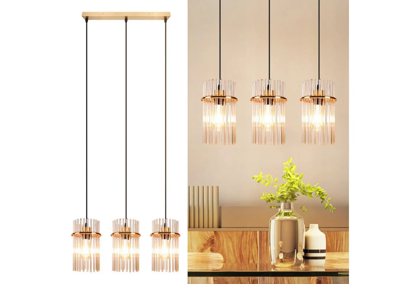 Nettlife LED Pendelleuchte Retro Gold/Schwarz E27 Hängeleuchte 16cm - Bild 2