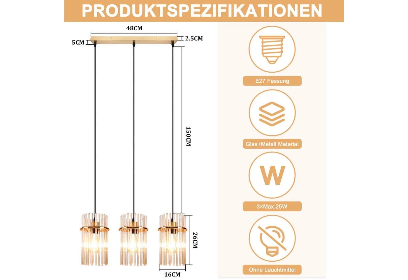 Nettlife LED Pendelleuchte Retro Gold/Schwarz E27 Hängeleuchte 16cm - Bild 4