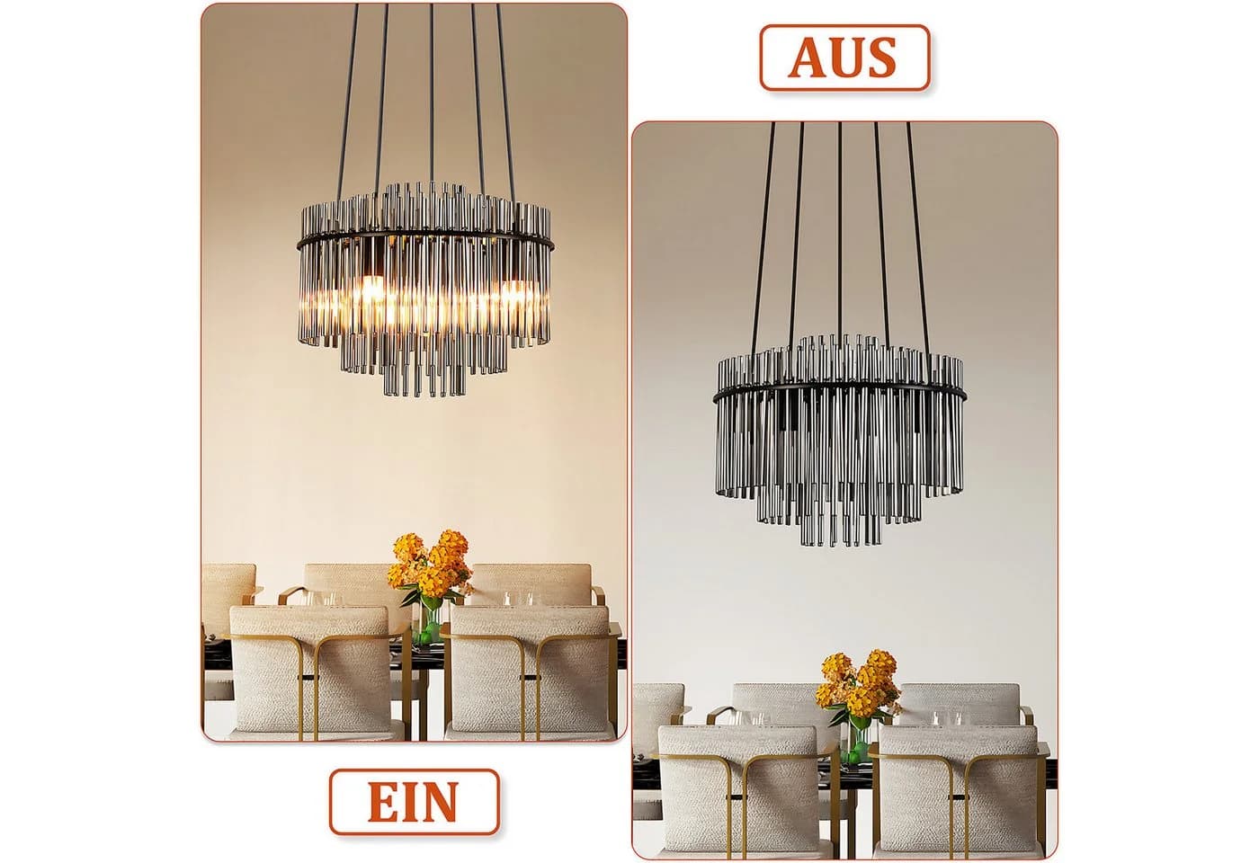 Nettlife Pendelleuchte Retro Gold/Schwarz 5-flammiger Kronleuchter - Bild 4