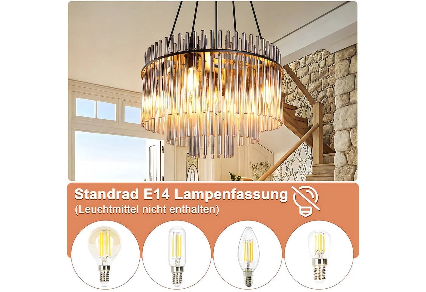 Nettlife Pendelleuchte Retro Gold/Schwarz 5-flammiger Kronleuchter - Bild 5