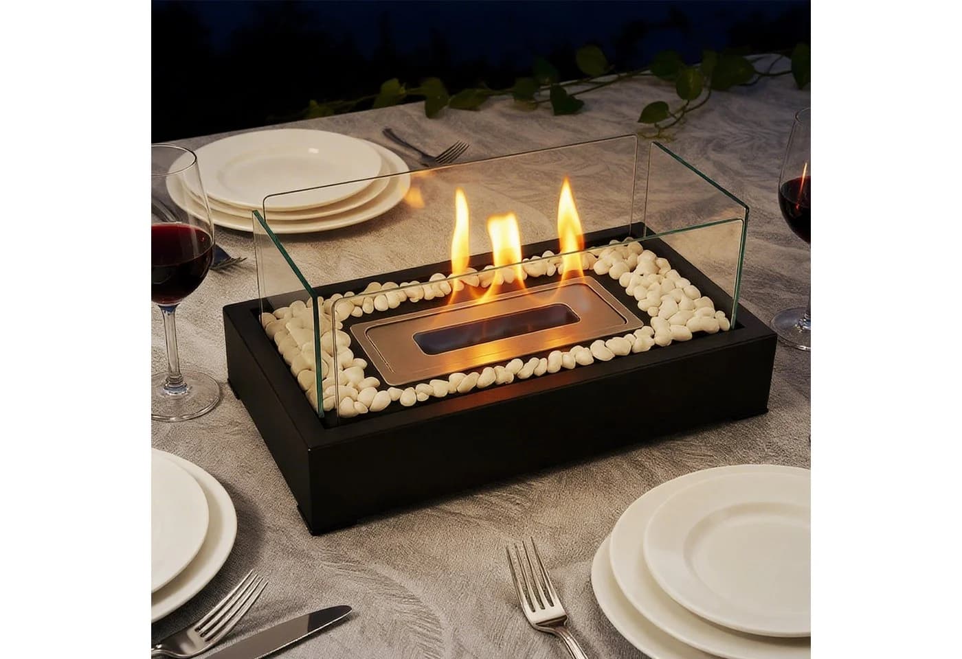Nettlife Tischfeuer Ethanol Tischkamin Indoor Outdoor Eckig/Rund Kamin Tischfeuerstelle Set Schwarz