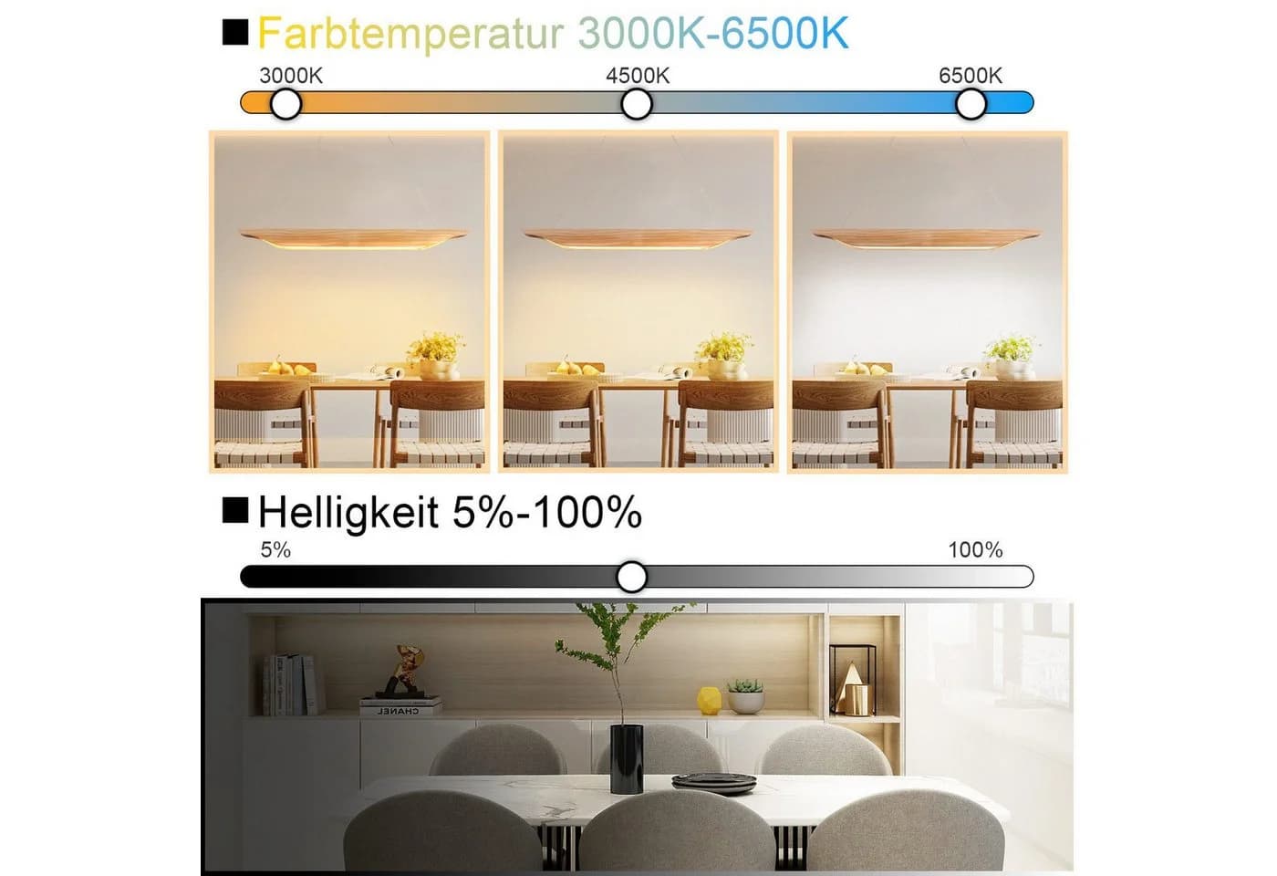 Nettlife LED Pendelleuchte Esstisch 90cm Dimmbar Holz mit Fernbedienung