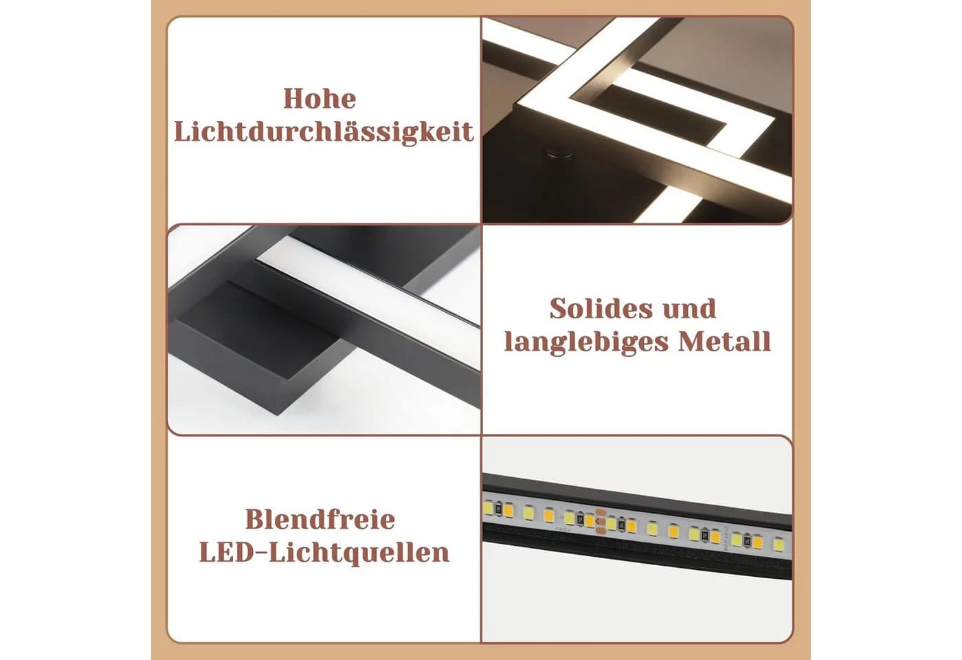 Nettlife LED Deckenleuchte Modern Schwarz Eckig Schlafzimmer 24W Metall 4000K - Bild 4