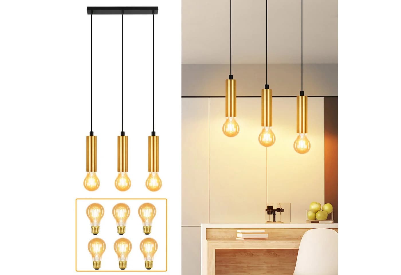 Nettlife Hängeleuchte Schwarz Gold E27 Industrial Pendelleuchte - Bild 2
