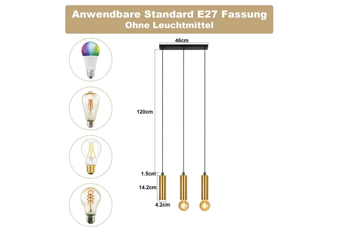 Nettlife Hängeleuchte Schwarz Gold E27 Industrial Pendelleuchte - Bild 3