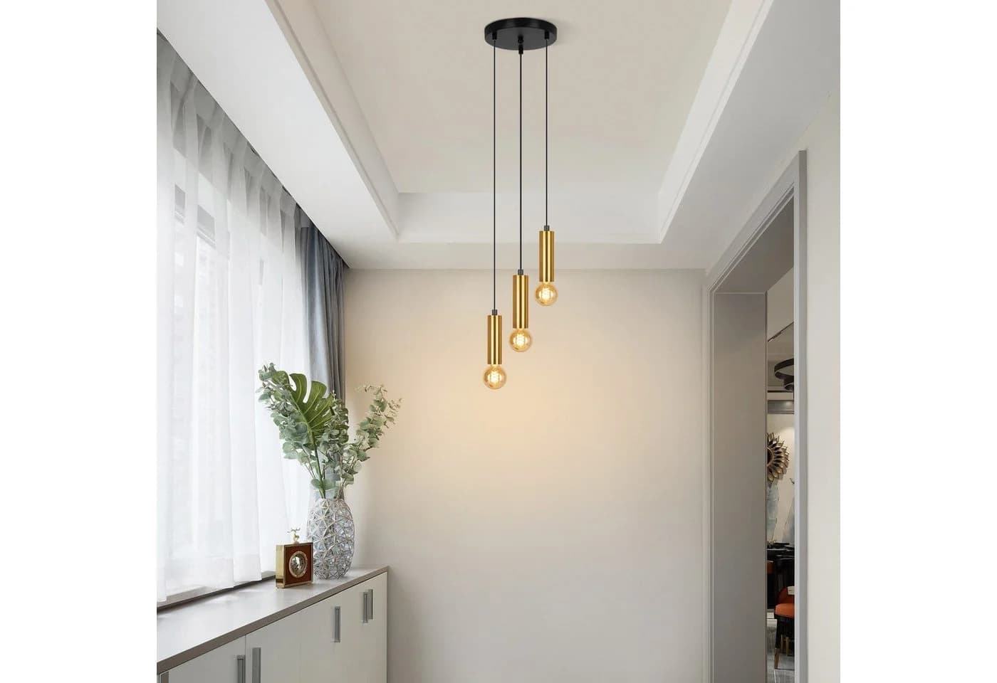 Nettlife Hängeleuchte Schwarz Gold E27 3-flammig Esstisch Pendelleuchte Industrial Metall - Bild 4