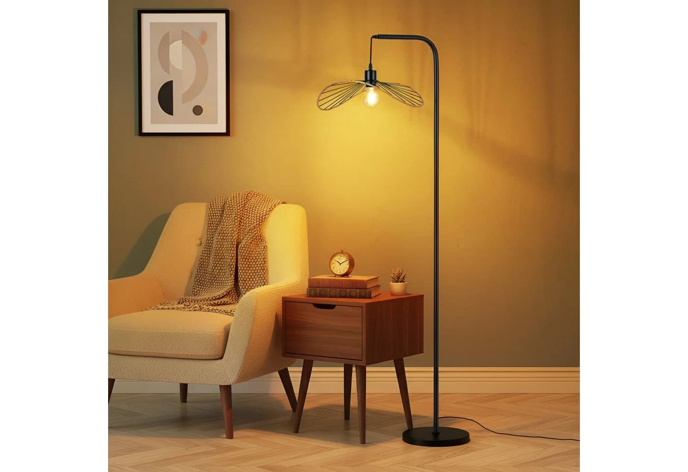 Nettlife Stehlampe Schwarz Vintage Bogenlampe mit Fußschalter E27