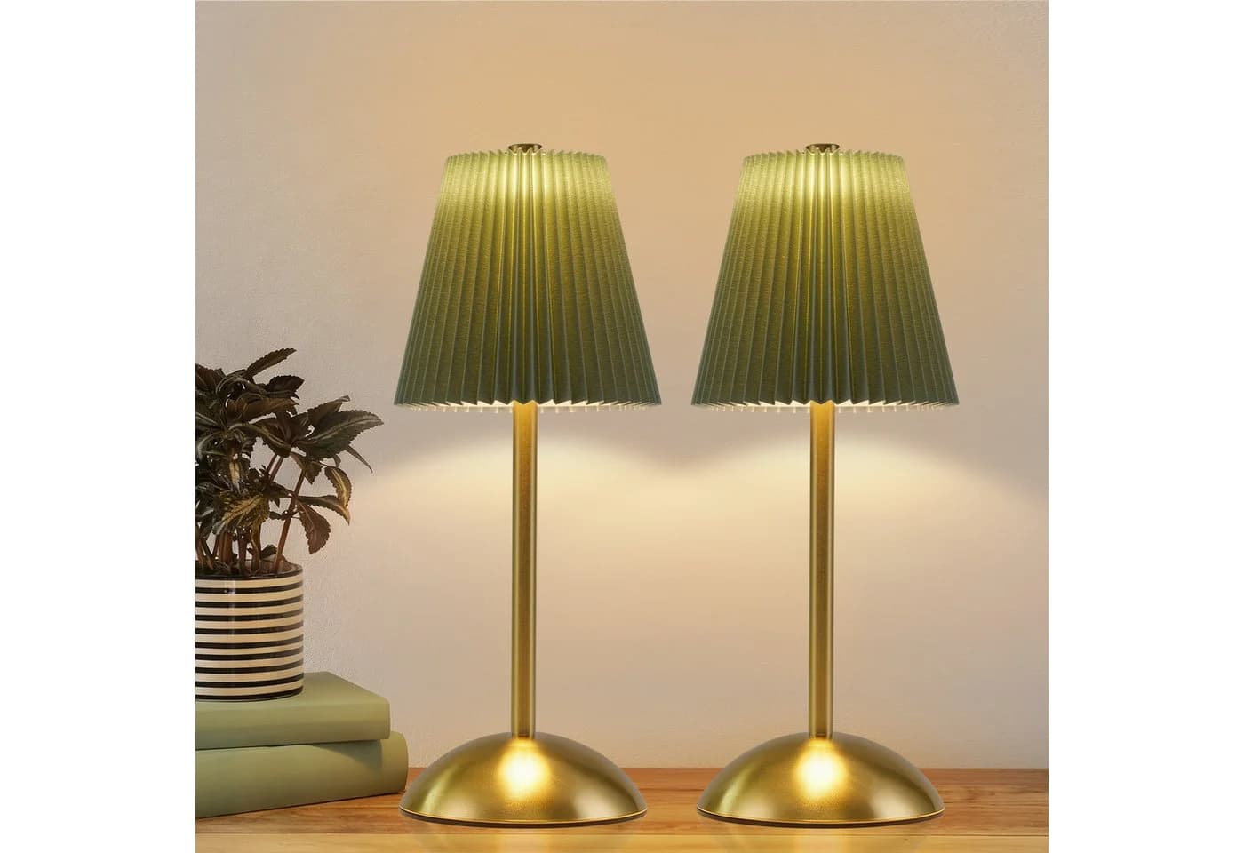Nettlife LED Tischleuchte 2er Set Dimmbar Grün Stoff Design - Bild 2