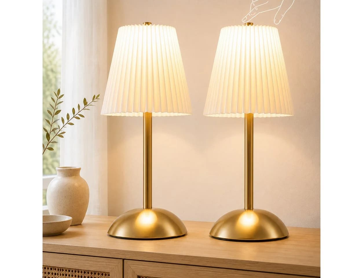 Nettlife LED Tischleuchte 2er Set Dimmbar Schwarz/Grün/Weiß/Orange/Graublau Stoff Design - Bild 2
