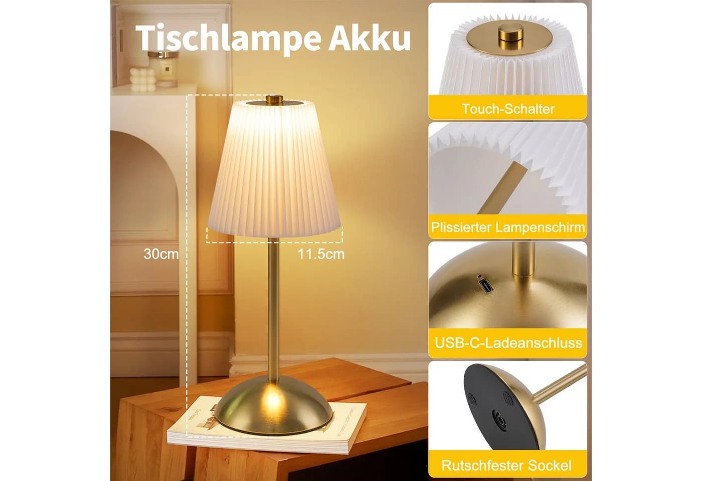 Nettlife LED Tischleuchte 2er Set Dimmbar Schwarz/Grün/Weiß/Orange/Graublau Stoff Design - Bild 3