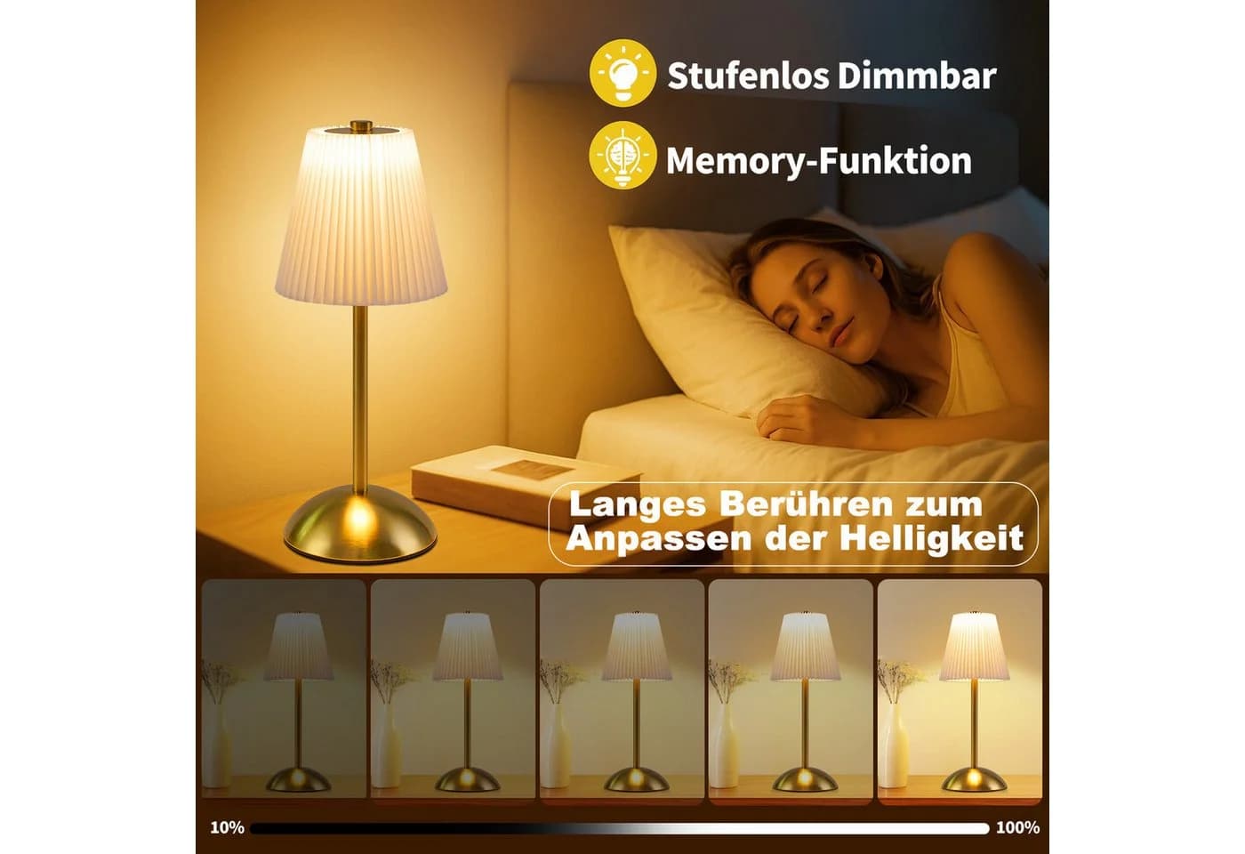 Nettlife LED Tischleuchte 2er Set Dimmbar Schwarz/Grün/Weiß/Orange/Graublau Stoff Design - Bild 5