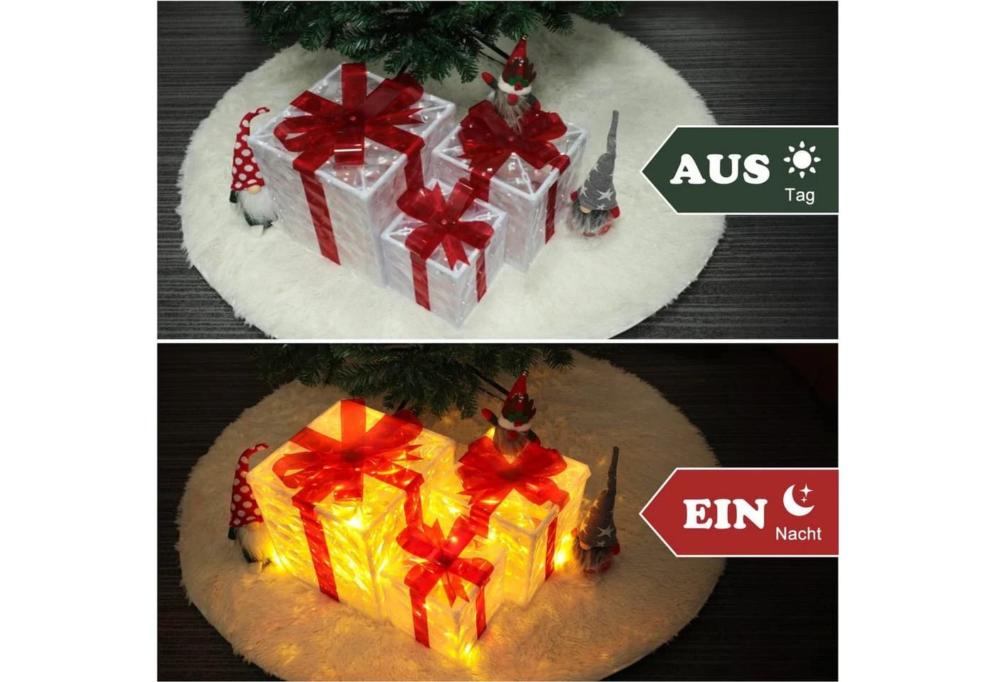 Nettlife LED Geschenkbox 3er Weihnachten Deko Leuchtfiguren Rot-Weiß - Bild 4