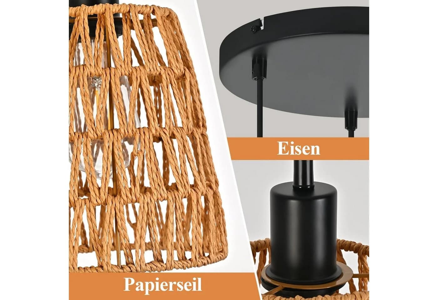 Nettlife Pendelleuchte Retro Boho Rattan 1/3 flammig E27 - Bild 4