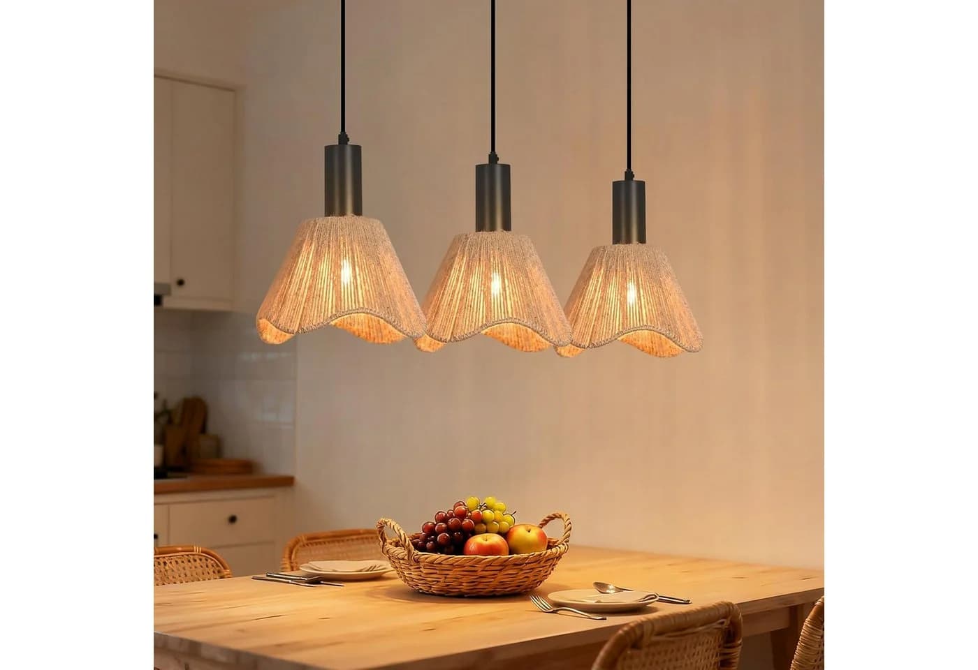 Nettlife Pendelleuchte Schwarz Rattan Retro Boho Hängelampe