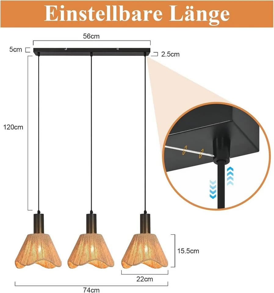 Nettlife Pendelleuchte Schwarz Rattan Retro Boho Hängelampe - Bild 3
