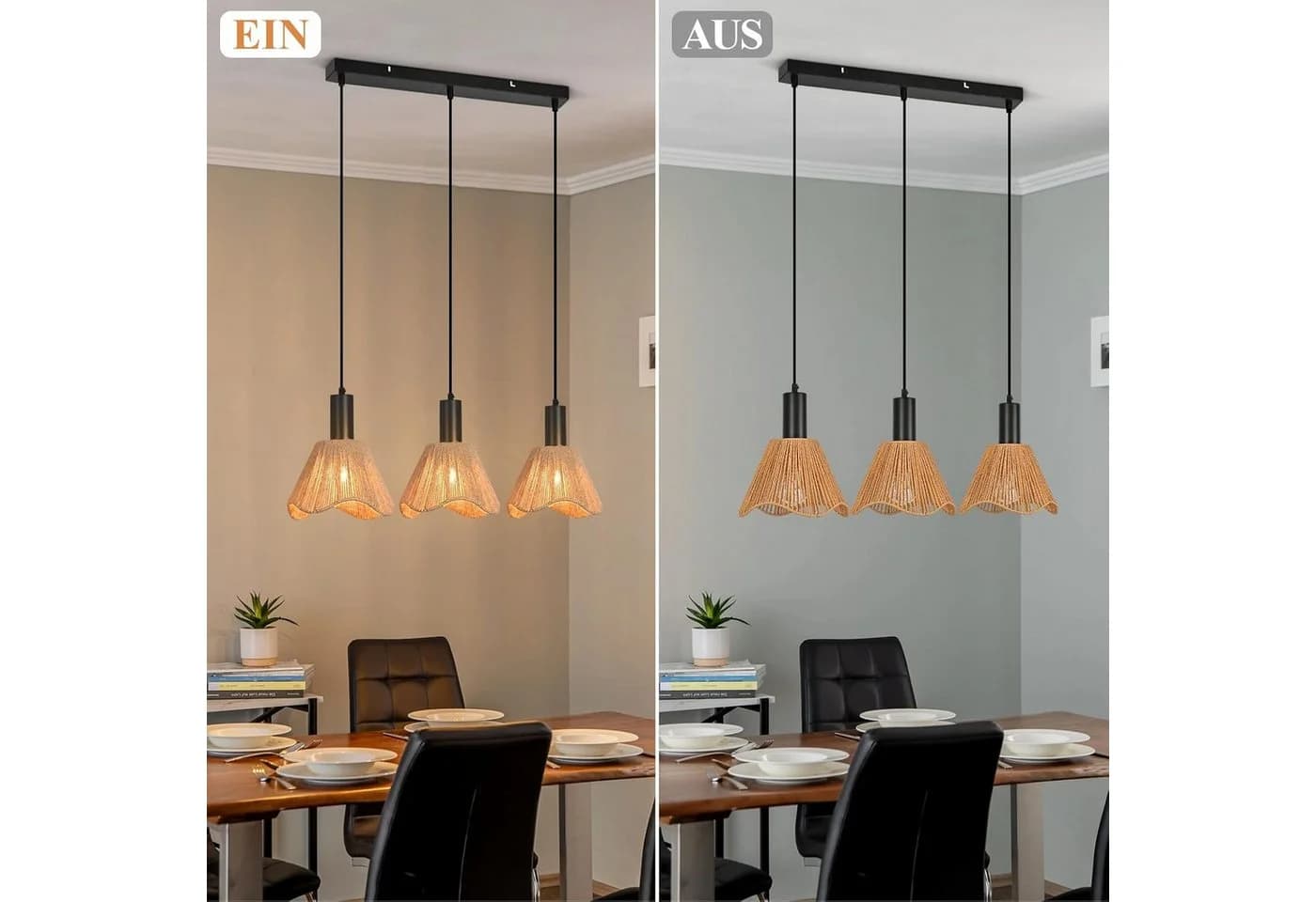 Nettlife Pendelleuchte Schwarz Rattan Retro Boho Hängelampe - Bild 5