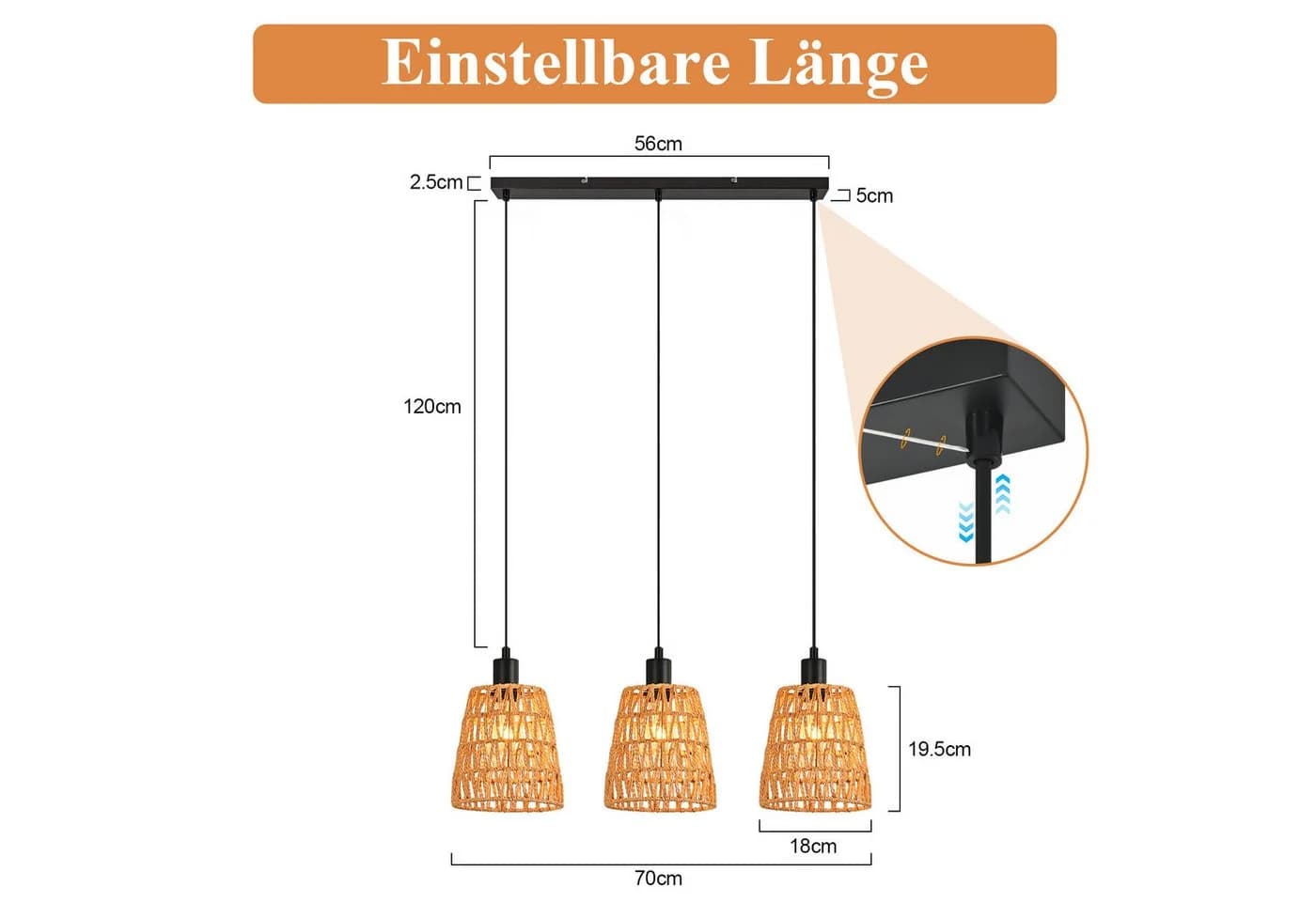 Nettlife Pendelleuchte Retro Boho Rattan höhenverstellbar E27 - Bild 3