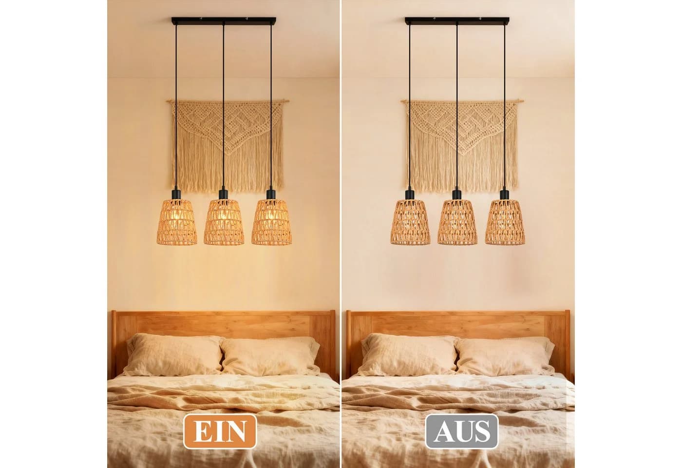 Nettlife Pendelleuchte Retro Boho Rattan höhenverstellbar E27 - Bild 5