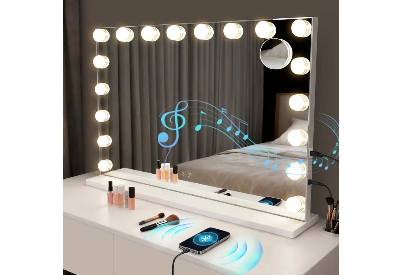 Nettlife Schminkspiegel LED-Beleuchtung Bluetooth 18 LEDs 3 Lichtmodi Hollywood Style - Bild 2
